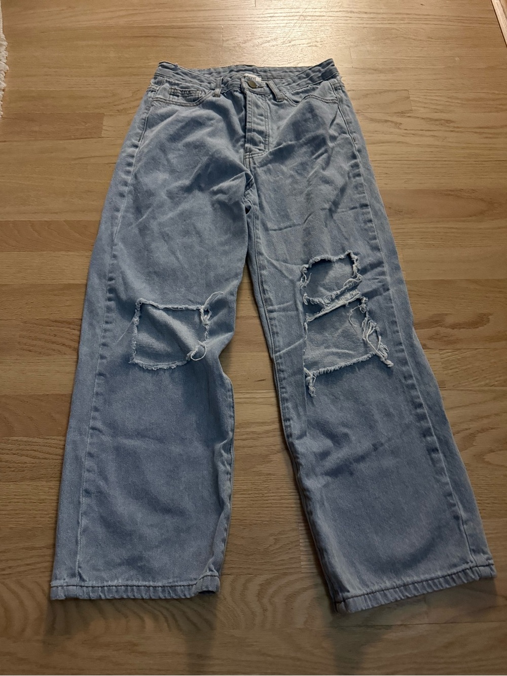 Princess Polly Washed Light Blue Ripped Relaxed Jeans